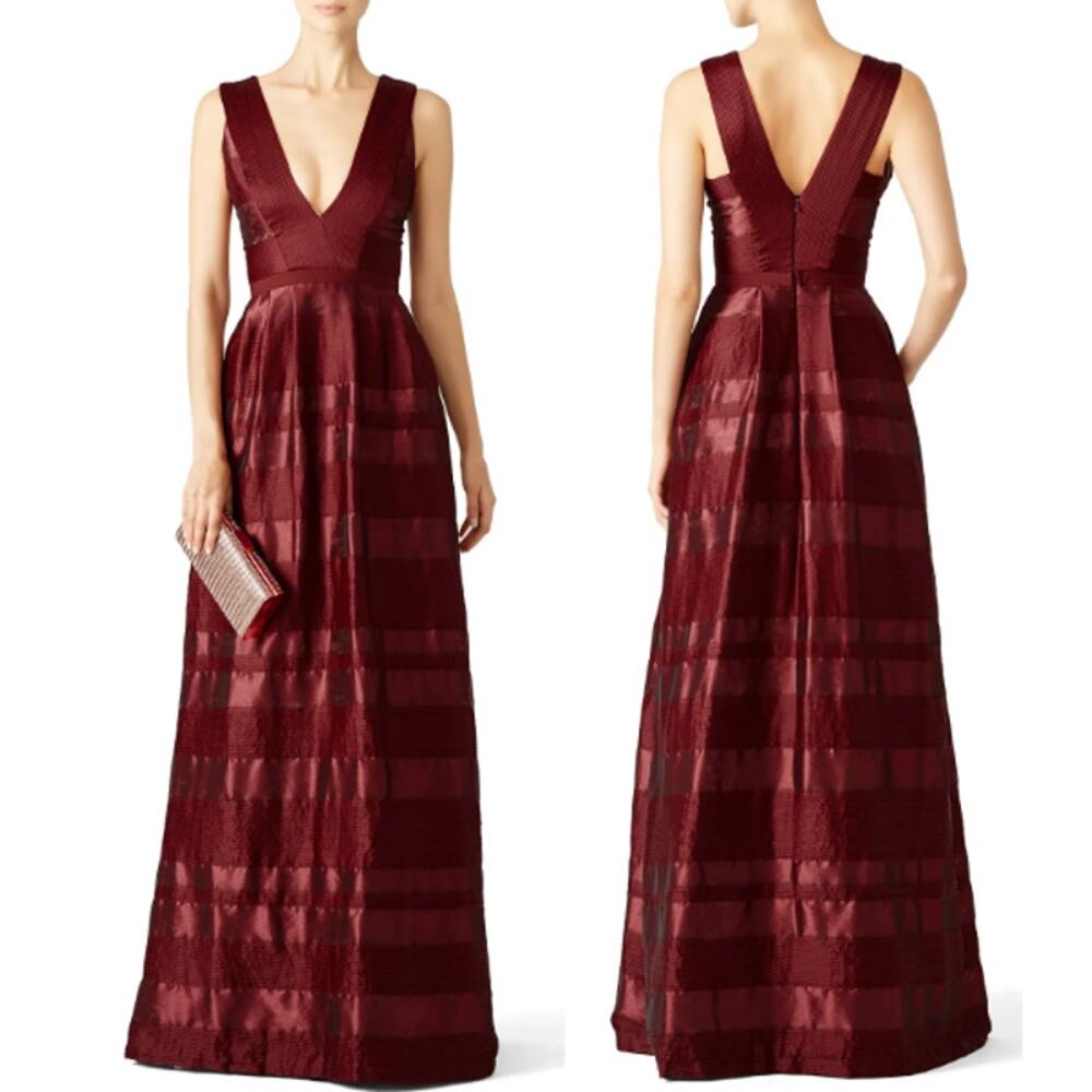 ML Monique Lhuillier Satin Stripe Gown Bordeaux Womens Size 10 Bridesmaid Formal